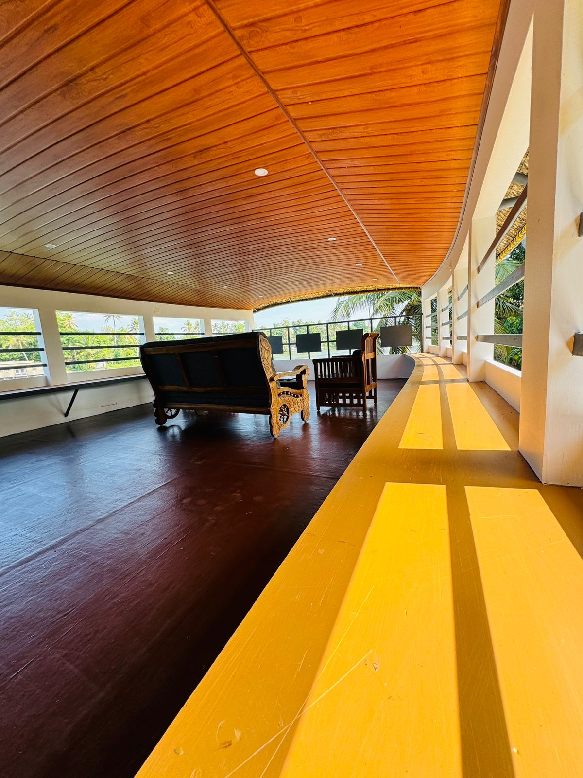 Seating on the upper deck of an Angel Houseboats vessel